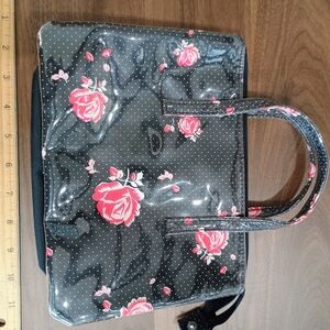 Victoria's Secret Black and Red Floral Cosmetic Bag
